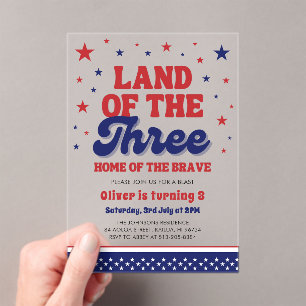 Land van de Drie 4e juli Patriottische 3e verjaard Acryl Uitnodigingen