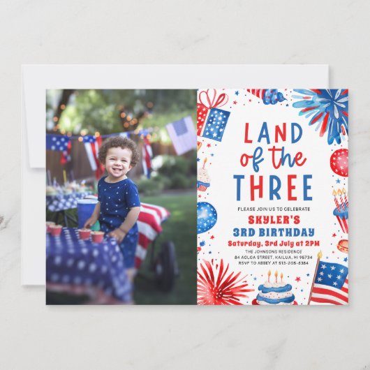 Land van de Drie 4e juli Patriottische 3e verjaard Kaart (Voorkant)