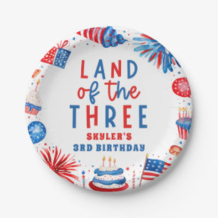 Land van de Drie 4e van juli 3e Verjaardagsfeest Papieren Bordje