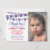 Land van de drie van 3 juli verjaardag foto bedankkaart (Voorkant)