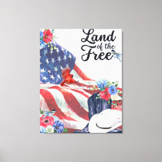 Land van de vrije aquarel vlag/Hoed/Laarzen/Bloeme Canvas Afdruk