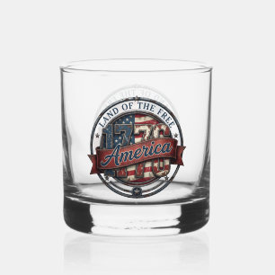 Land van de Vrije Patriottische Americana Embleem Whisky Glas