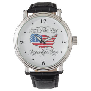 Land van de Vrije vanwege de Brave Patriotic US Horloge