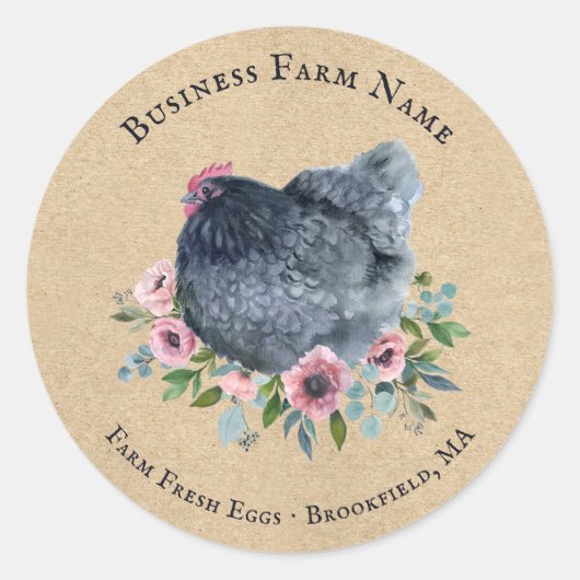Land Waterverf Bloemen Boerderij Kip Hen Ronde Sticker (Voorkant)