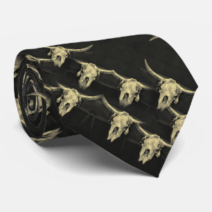 Land Western Antiek Zwart Rustieke Bull Skull Stropdas