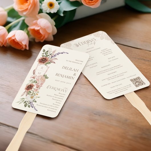 Land Western Boho Floral Wedding Day Programma Handwaaier