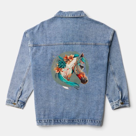 Land Western Boho Paard Verjaardagsfeest Denim Jacket (Achterkant)