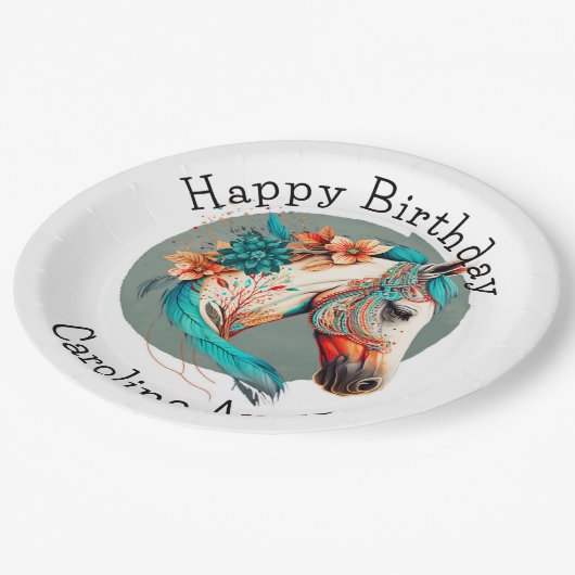 Land Western Boho Paard Verjaardagsfeest Papieren Bordje (Gekanteld)