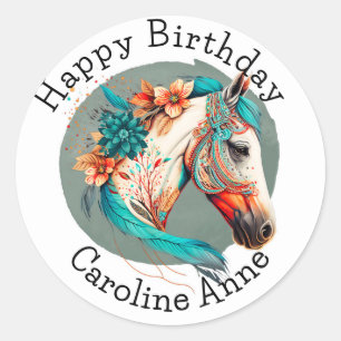 Land Western Boho Paard Verjaardagsfeest Ronde Sticker
