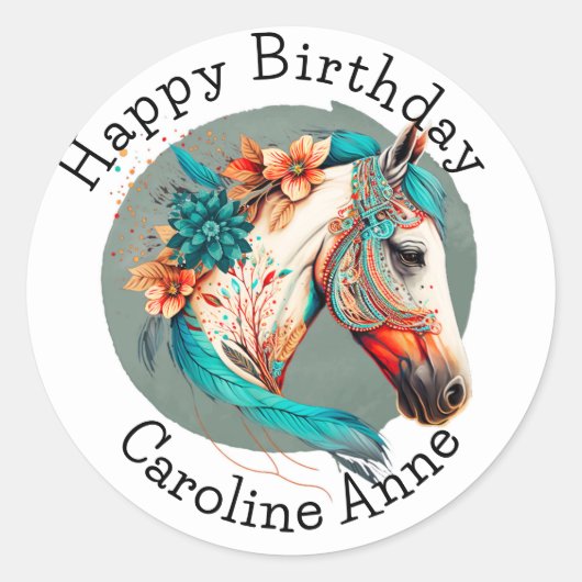 Land Western Boho Paard Verjaardagsfeest Ronde Sticker (Voorkant)