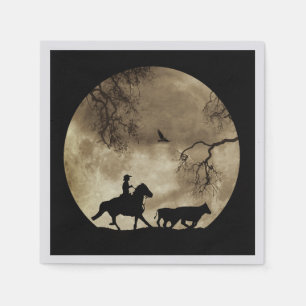 Land Western Cowboy and Horse in Moonlight Servet