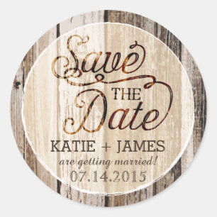 Land Western Hout Rustiek Save the Date Label