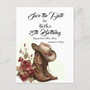 Land Western, Roos, 15e Verjaardag Save the Date Briefkaart