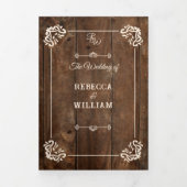 Land Western Rustiek Hout Formele Trifold Bruiloft Drieluik Uitnodiging (Cover)