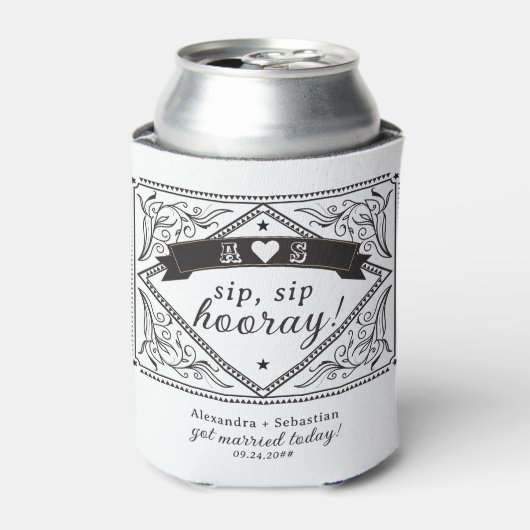 Land Western Rustieke Bloemen Zwart Wit Huwelijk Blikjeskoeler (Blikje Voorkant)