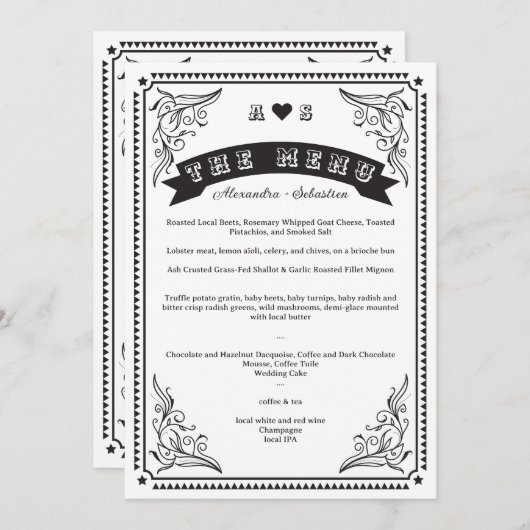 land Western rustieke eenvoudige chique bruiloft Menu (Voorkant / Achterkant)