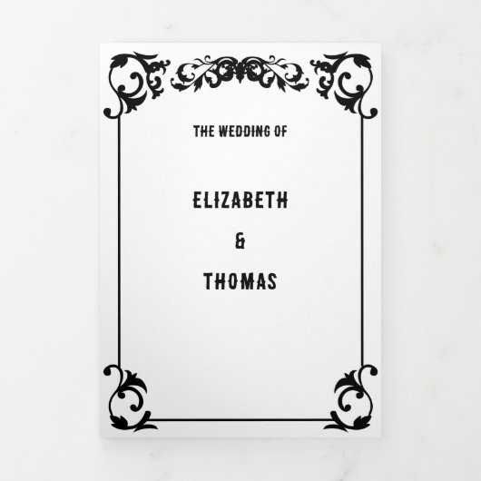 Land Western Zwart Wit Formele Trifold Bruiloft Drieluik Uitnodiging (Cover)