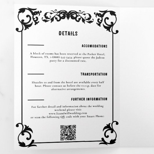 Land Western Zwart Wit Formele Trifold Bruiloft Drieluik Uitnodiging (Binnenzijde eerst)