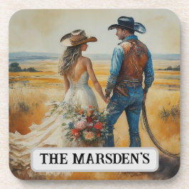 Land Westerne bruiloft Waterverf Bier Onderzetter