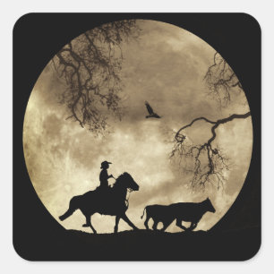 Land Westerne cowboy en Horse Moon Vierkante Sticker