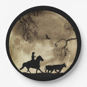 Land Westerne Cowboy en Moon Papieren Bordje