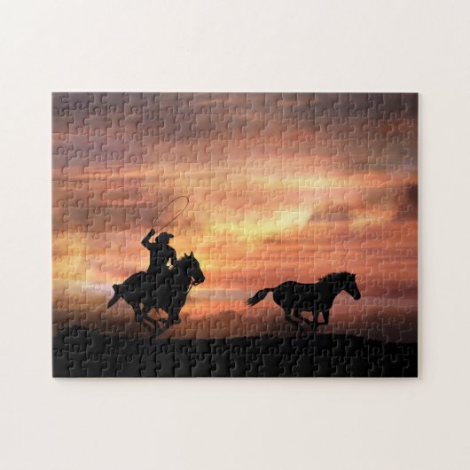 Land Westerne cowboy en wilde paarden Legpuzzel (Horizontaal)