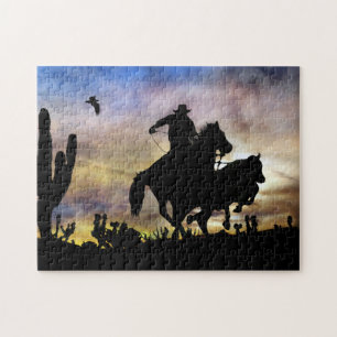 Land Westerne Cowboy Roping Steer Legpuzzel