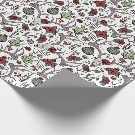 Land Westerne Kerst Bloemen Rendier Schedel Cadeaupapier (Hoek)