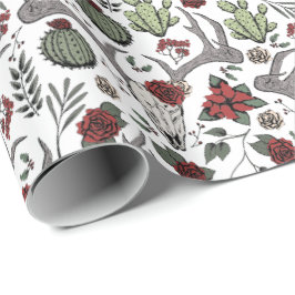 Land Westerne Kerst Bloemen Rendier Schedel Cadeaupapier