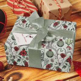 Land Westerne Kerst Bloemen Rendier Schedel Cadeaupapier