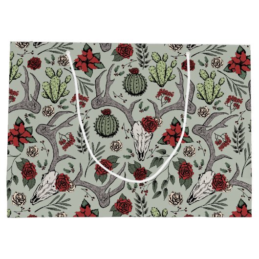 Land Westerne Kerst Bloemen Rendier Schedel Groot Cadeauzakje (Achterkant)