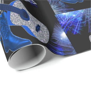 Land Westerne muziekblauwe gitaar en cowboy Boots Cadeaupapier