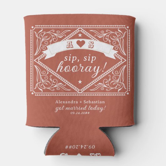 Land Westerne Rustieke Bloemen Terracotta Huwelijk Blikjeskoeler (Achterkant)