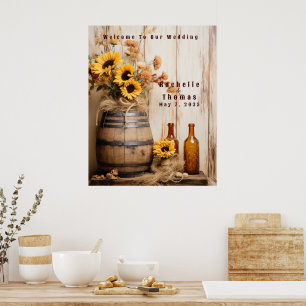 Land Westerne Zonnebloemen Whiskey Barrel Welkom Poster