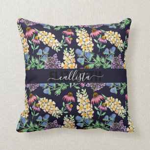 Land Wildbloemen Bloemen Bloemen Waterverf Monogra Kussen