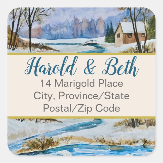Land Winter Adres Envelope Seal Vierkante Sticker (Voorkant)