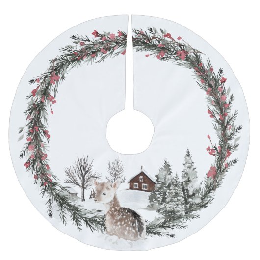 Land Winter Wonderland, Baby Deer, Rustic Kerstboom Rok (Voorkant)