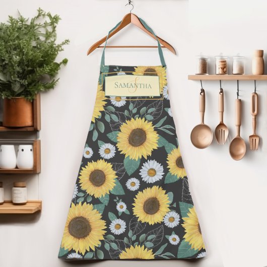 Land Yellow Sunflower Womens Name Apron Schort