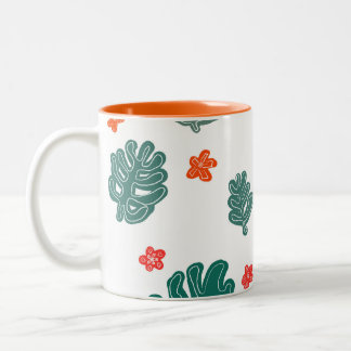 Land & zee: Doodle Patroon Bloemen & planten Tweekleurige Koffiemok
