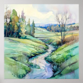 Land Zomerlandschap Waterverf Poster (Voorkant)