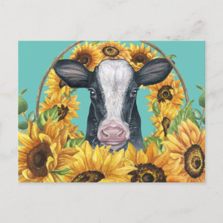 Land Zonnebloem Koe Briefkaart
