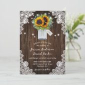 Land Zonnebloem Mason Jar Lace Wood Wedding Kaart (Staand voorkant)