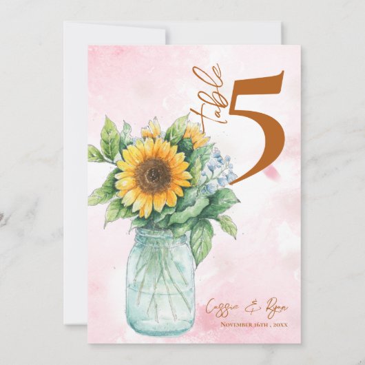Land Zonnebloem Mason Jar Trouwtafel Nummer Bedankkaart (Achterkant)