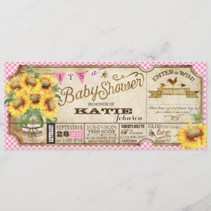 Land Zonnebloemen en Gingham Check Baby shower Kaart