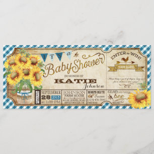 Land Zonnebloemen en Gingham Check Baby shower Kaart