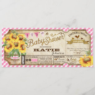 Land Zonnebloemen en Gingham Check Baby shower Kaart