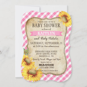 Land Zonnebloemen en Gingham Check Baby shower Kaart
