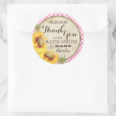 Land Zonnebloemen en Gingham Check Bedankt Ronde Sticker (Tas)