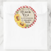 Land Zonnebloemen en Gingham Check Bedankt Ronde Sticker (Tas)