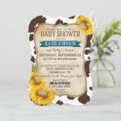 Land Zonnebloemen en Koe Print Baby shower Kaart (Staand voorkant)